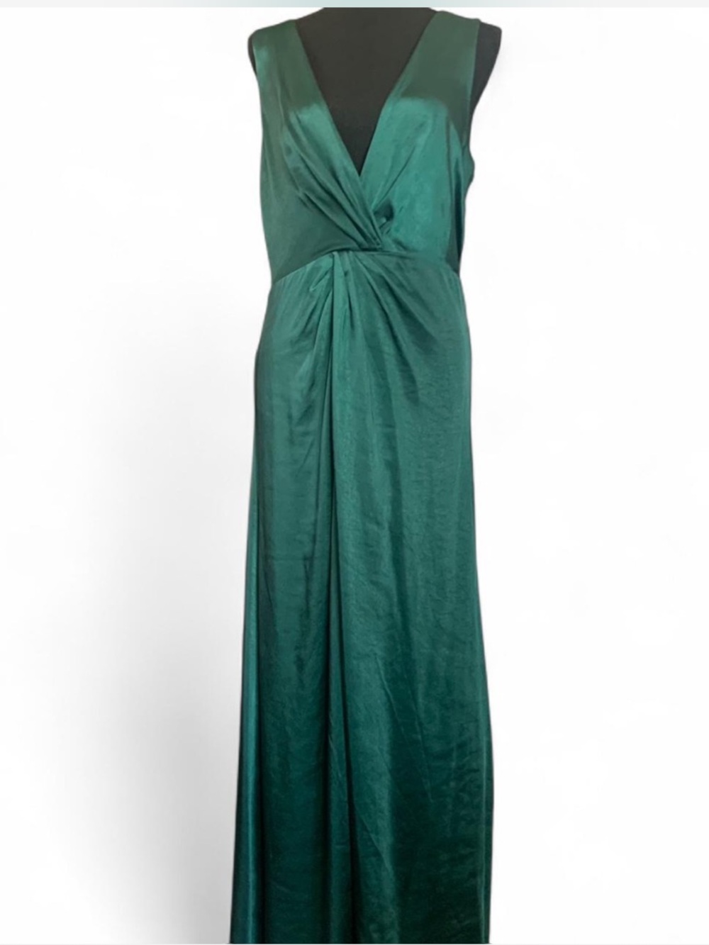 Lulus Perfect Refinement Emerald Satin Sleeveless Pleated Maxi
Dress